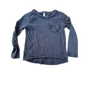Mini Boden Ruffle Pocket Long Sleeve Top Girls Size 6 7Y Blue Cotton Casual